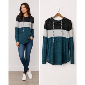 Maurices Hooded Top L Colorblock Teal Black